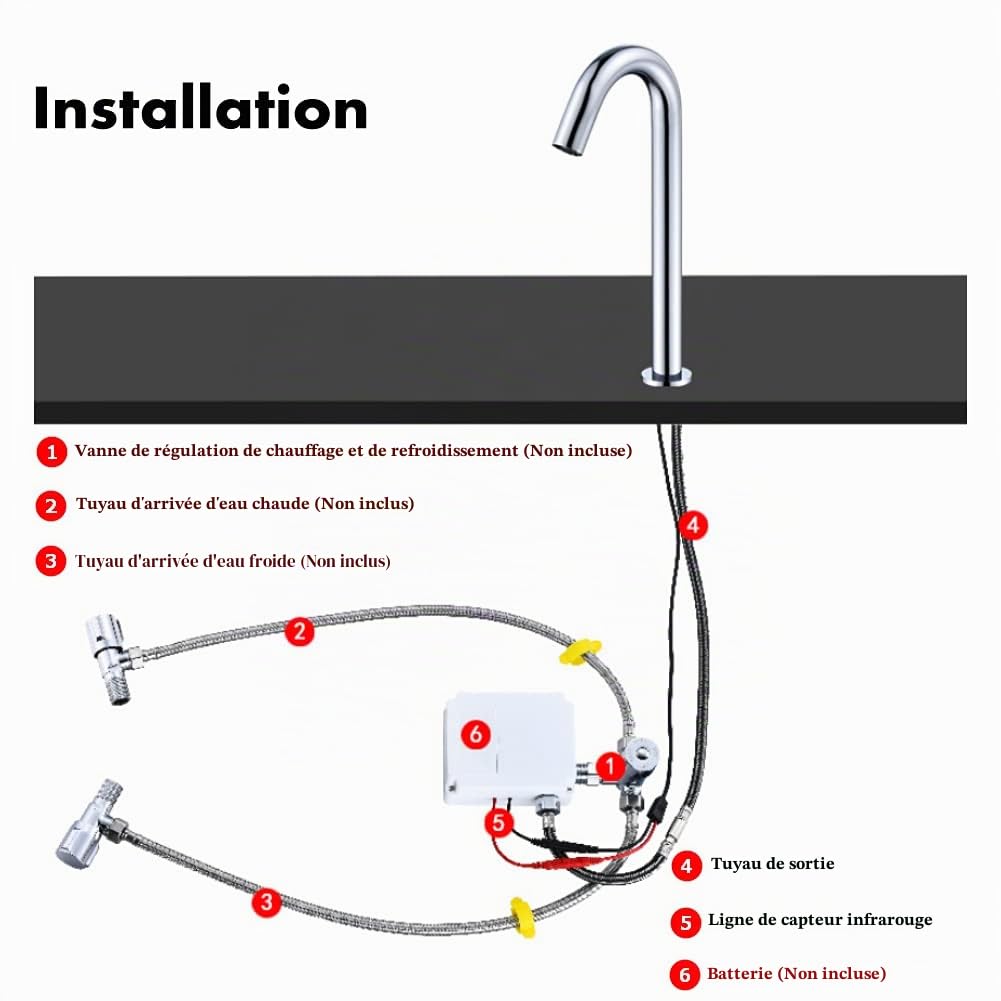 Robinet Automatique, Robinet de Lavage à capteur Infrarouge à Filetage G1/2", Robinet d'évier de Cuisine en Acier Inoxydable sans Contact, à Piles, pour Bassin de Cuisine(C)