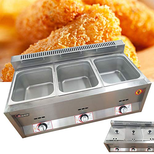 Dyrabrest Commercial Gas Fryer Food Warmer Steamer Heater 6L3 Deep Pan Buffet Countertop For Kitchen Restaurant 3 Pan