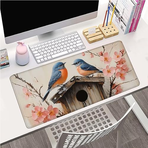 Tapis de souris oiseau grand format sous-main rose idée cadeau esthétique