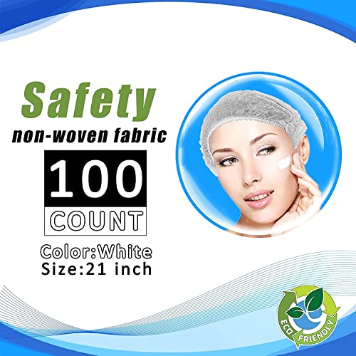 Disposable Bouffant Caps 100 Pcs,21Inches Hair Net， Elastic Dust Cap For Food Service, Kitchen Head Cover (White) #TOP1