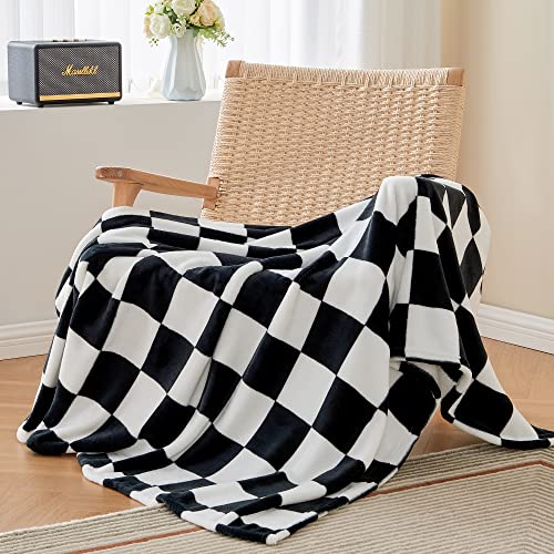 Image of BEDELITE Plaid Fleece Throw Blanket, Black & White Checkered 50x60 Throw