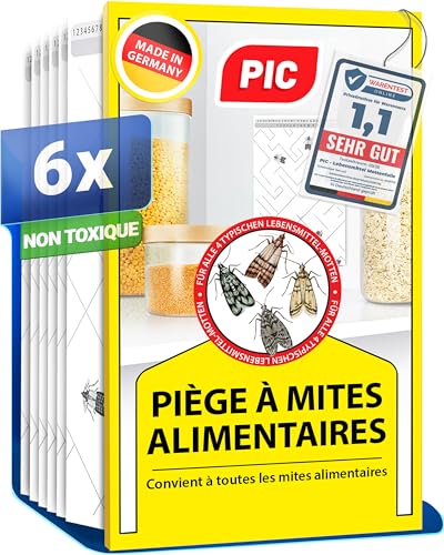 PIC – Piéges à Mites Alimentaires - Paquet Triple = 6 pièges Anti Mites - Piège à phéromones pour la Cuisine et Les magasins- Anti mite Alimentaire