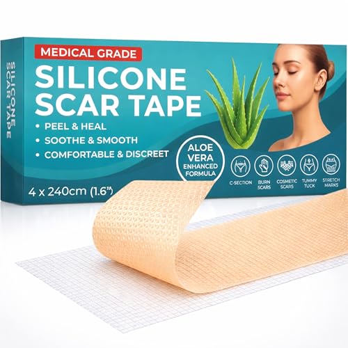 Medical Grade Silicone Scar Tape Aloe Vera Infused | 4cm x 2.4M | Silicone Scar Sheets for After Surgery C Section Recovery, Wrinkles Removal, Face Treatment Gel Patches/Plasters