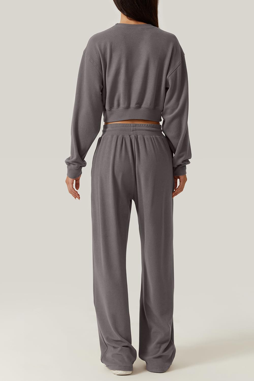 QINSEN Women 2 Piece Outfits Sweatsuit Set Twist Front Cropped Sweatshirt Wide Leg Sweatpant Lounge Set Tracksuit - Image 2