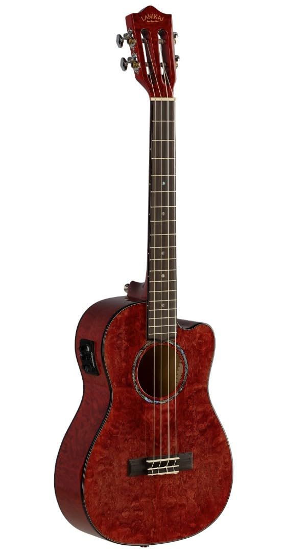 Lanikai Quilted Maple Red Stain Baritone A/E Ukulele with Foam Case (QM-RDCEB)