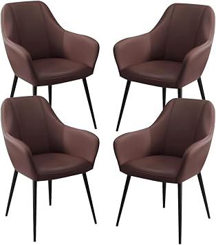 Dining Chair Kitchen Dining Chairs Set of 4 Micro Fiber Leather Living Room Handrail Chairs Ergonomics Seat Sturdy Carbon Steel Metal Legs Color Deep Coffee