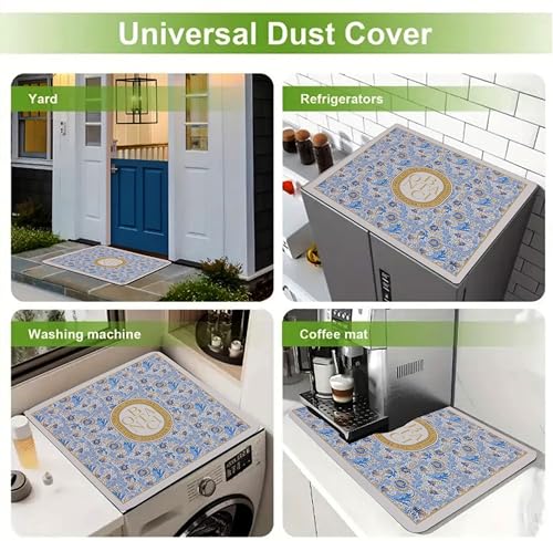 Image of Homecloud Non-Slip Washing Machine Mat - Durable Waterproof Protective Cover for Washer & Dryer, Dust-Resistant Mat Ideal for Laundry Room & Kitchen Appliances | 60x60cm (Beige Blue)
