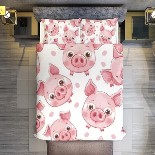 Parure de lit pour enfants cochon mignon avec housse de couette et 2 taies - 8