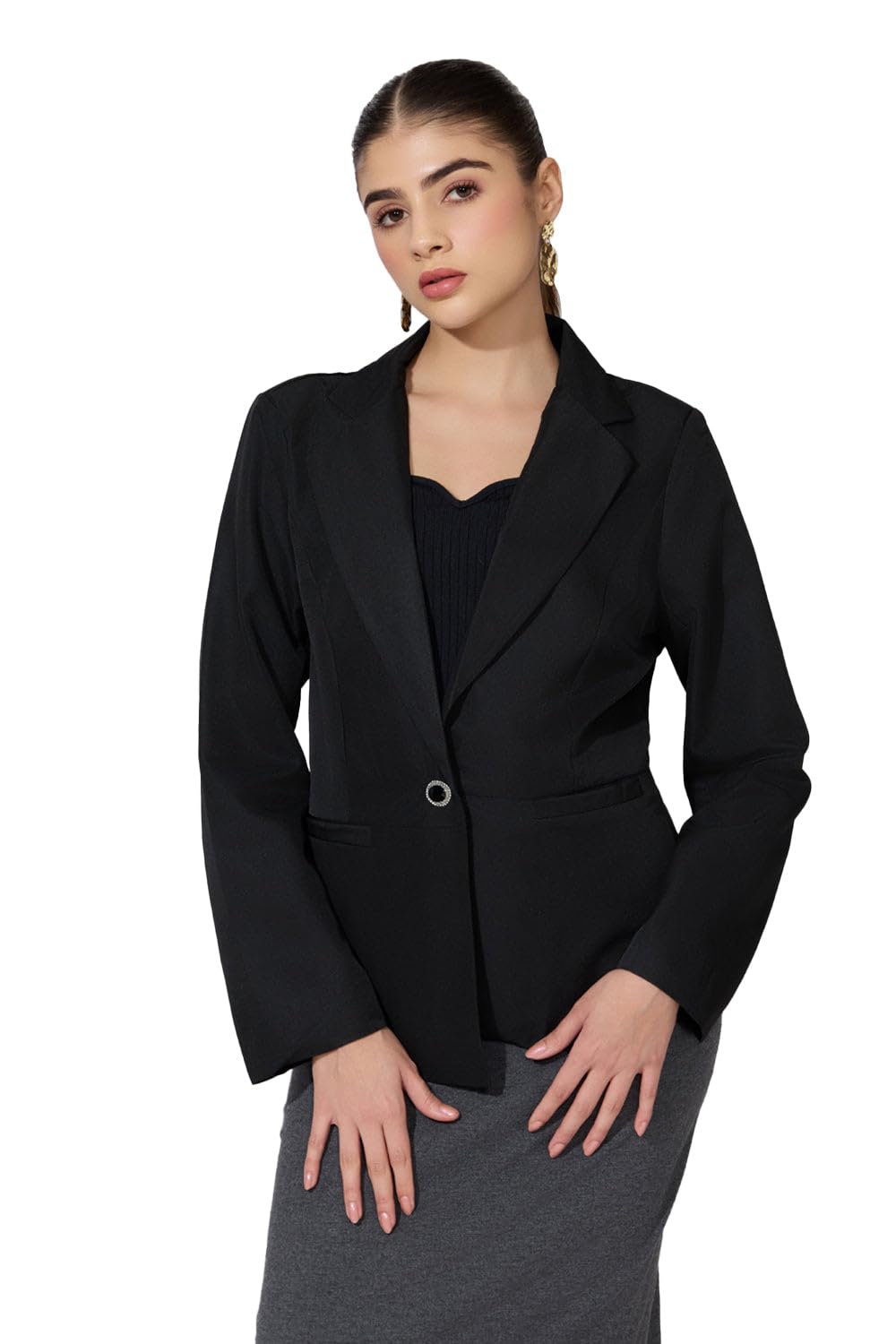 Edition Women's Black Classic Tailored Blazer-CHN-805-2_Black-image-34