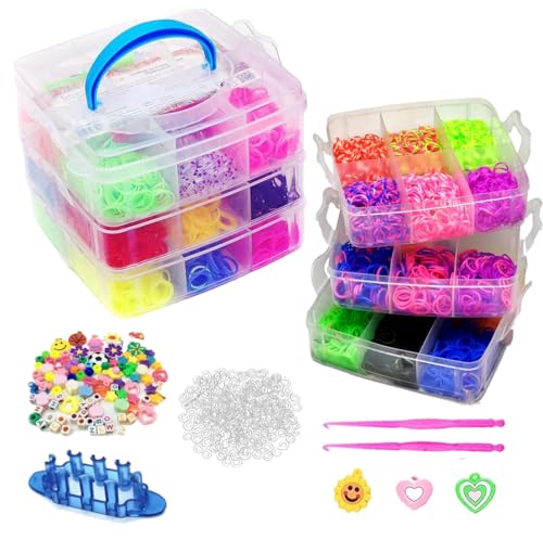 Maleta com 4000 Elásticos Coloridos, Clips, Agulha, Pingentes e Miçangas - Kit Completo para Fabricação de Pulseiras Loom Band