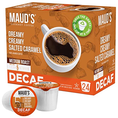 Maud's Decaf Salted Caramel Coffee (Dreamy Creamy Caramel), 24Ct. Solar Energy Produced Recyclable Single Serve Decaf Caramel Coffee Pods – 100% Arabica Coffee California Roasted, Kcup Compatible #TOP4