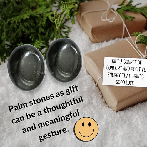 Image of Certified Black Tourmaline Crystal Palm Pebbles Stones for Stress Relief | AAA Grade Original Healing Gemstone Agate Palm Stone for Yoga Meditation Spiritual Reiki Feng Shui
