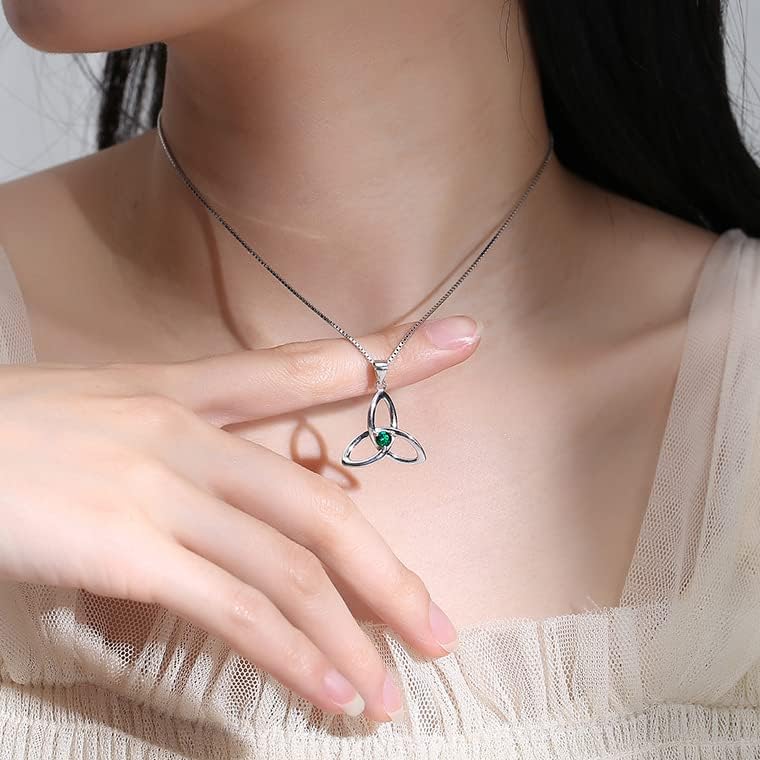JIANGXIN Irish Celtic Triquetra Knot Birthstone 925 Sterling Silver Pendant Necklace for Women Rhodium Plated Healthcare Fine Jewelry - Image 4