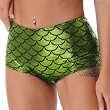 Agoky Damen Hotpants High Waist Kunstleder Shorts Meerjungfrau Kurze Hose Pants Miederslip Panties Ouvert Slip Dessous Unterwäsche Clubwear Fluoreszierendes Grün C Einheitsgröße