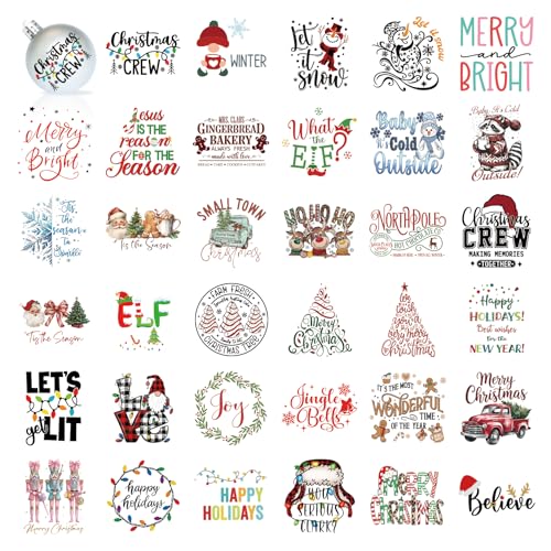 Christmas Decals Stickers for Crafts Vinyl Merry Christmas Word Oranment Decal UV DTF Xmas Ornament Decals for Winter Holiday Ball Glass Cups Jars Wood Decor(joy35)