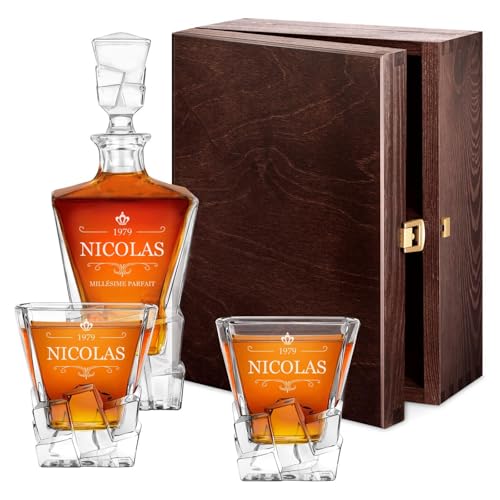 Maverton Carafe et 2/4 / 6 verres - Avec motif décoratif - Ensemble personnalisé pour homme - Set élégant pour lui - Ensemble à whisky au design unique - Pour connaisseur - Cadeau Noel - Couronne