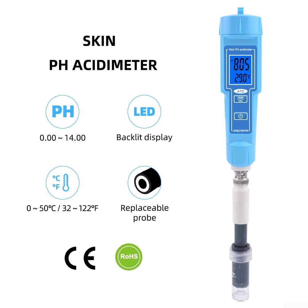 Misuratore di pH, misuratore di pH, termometro LCD per acqua, cibo, suolo, frutta, carne, laboratorio, acidità digitale