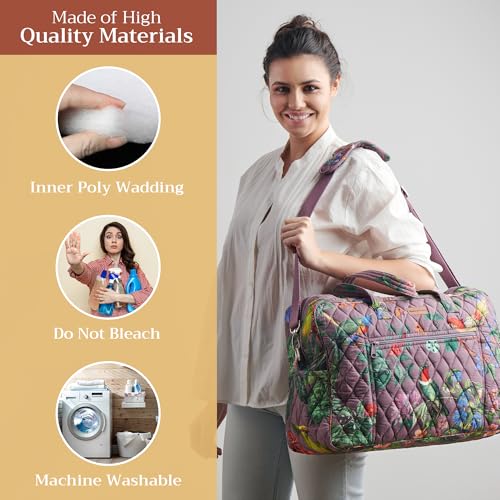 Maison d' Hermine Weekender Bags for Women Cotton Quilted Duffel Overnight Luggage Weekend Bag for Men Gym Sports Gifts Travel Business Travellers Family Trip (Eden - Violet)3