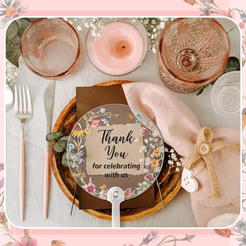 Image of Geelin 50 Pcs Wildflower Wedding Fans for Guest Transparent Acrylic Baby Shower Bridal Shower Handheld Favor Fans for Summer Wedding Bridesmaid Gift for Hot Outdoor Ceremony