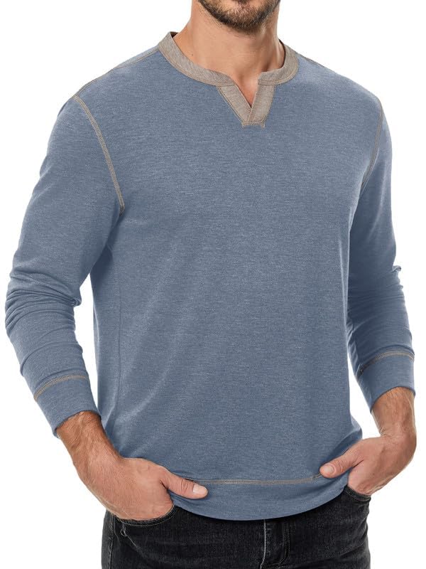 Mens Henley Long Sleeve Shirts Fall Lightweight Sweatshirts Casual V Neck Slim Fit Pullover T-Shirt2