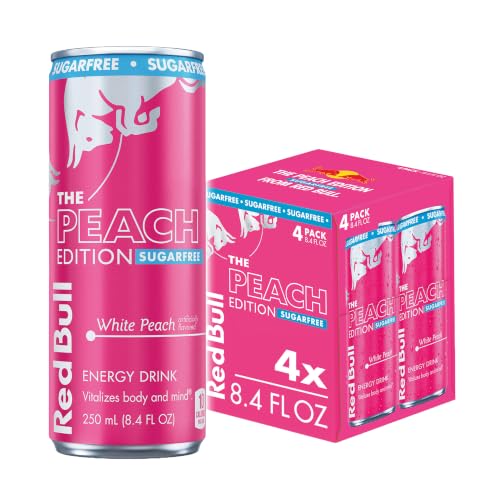 Image of Red Bull Sugarfree Energy Drink, White Peach, Peach Edition | contains caffeine, taurine, B-vitamins, sweeteners, and water, 8.4 fl oz, pack of 4 cans