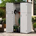 ADDOK Vertical Outdoor Storage Shed with Floor, Resin Garden Shed with Lockable Doors, Waterproof Backyard Storage Cabinet for Lawn Equipment, Garden Tools, Patio and Garage