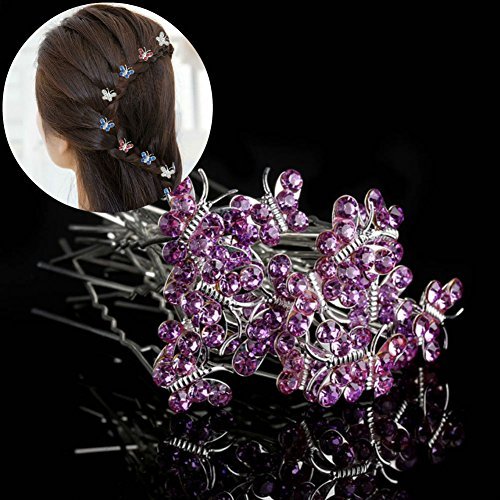 AKOAK 20 Pcs/Lot Women Wedding Bridal Clear Crystal Rhinestone Butterfly Hair Pin Clips Hair Accessories Jewelry Barrettes Headwear（Light Purple）