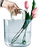 OLEEK Purse vase for Flowers (Handmade) Blue Glass Bag vase -10 Inches- Clear, Cool & Cute vase for