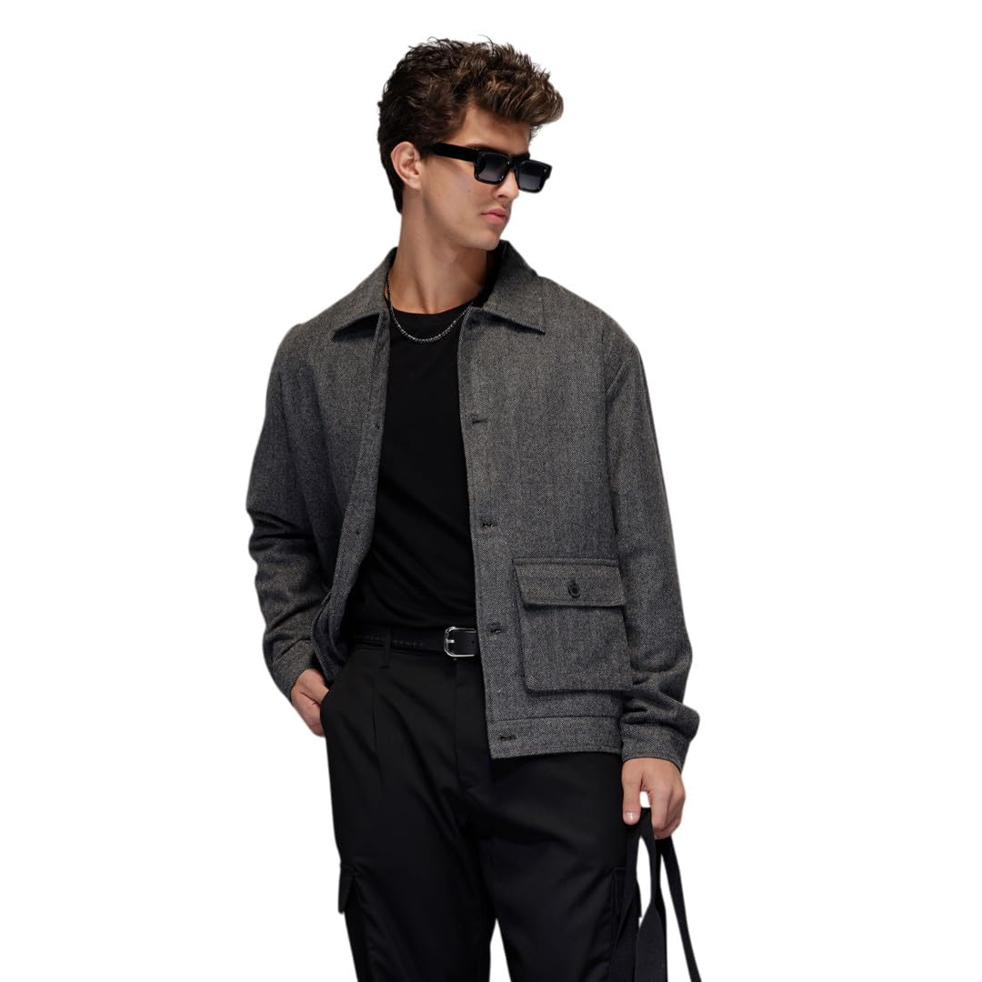 WROGN Men's Cotton Blend Jacket | Textured | Comfort Fit in neutral