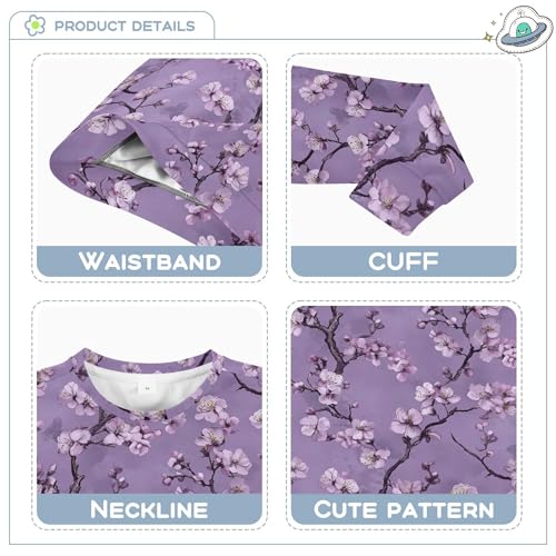 JUNZAN Vintage Cherry Blossom Purple Kids Girls Hooded Sweatshirt Fleece Hoodie for Boys Camping 4T3
