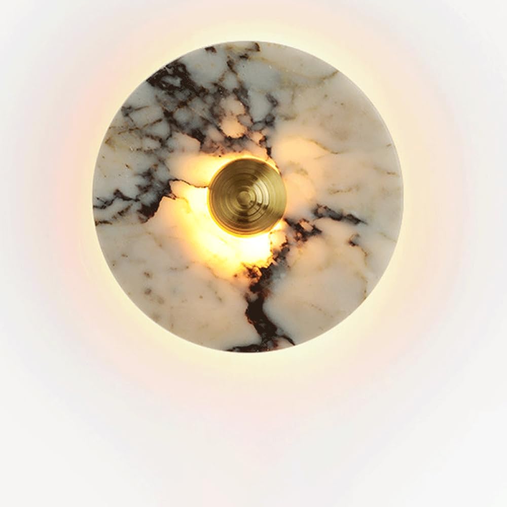Natural Alabaster Wall Sconce Luxury Round Marble Wall Light Hardwire Wall Lighting Fixture Alabaster Marble Wall Lamp With 3000K LED Vanity Mirror Light For Bathroom Hallway Bedroom Living Room Stair