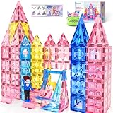 Coodoo Diamond Magnetic Tiles Magnetic Building Blocks STEM Sensory Toy for Boys Girls Pink Castle Dollhouse Pretend Princess Toys for 3 4 5 6 Year Old Girls Toys Birthday Xmas Present