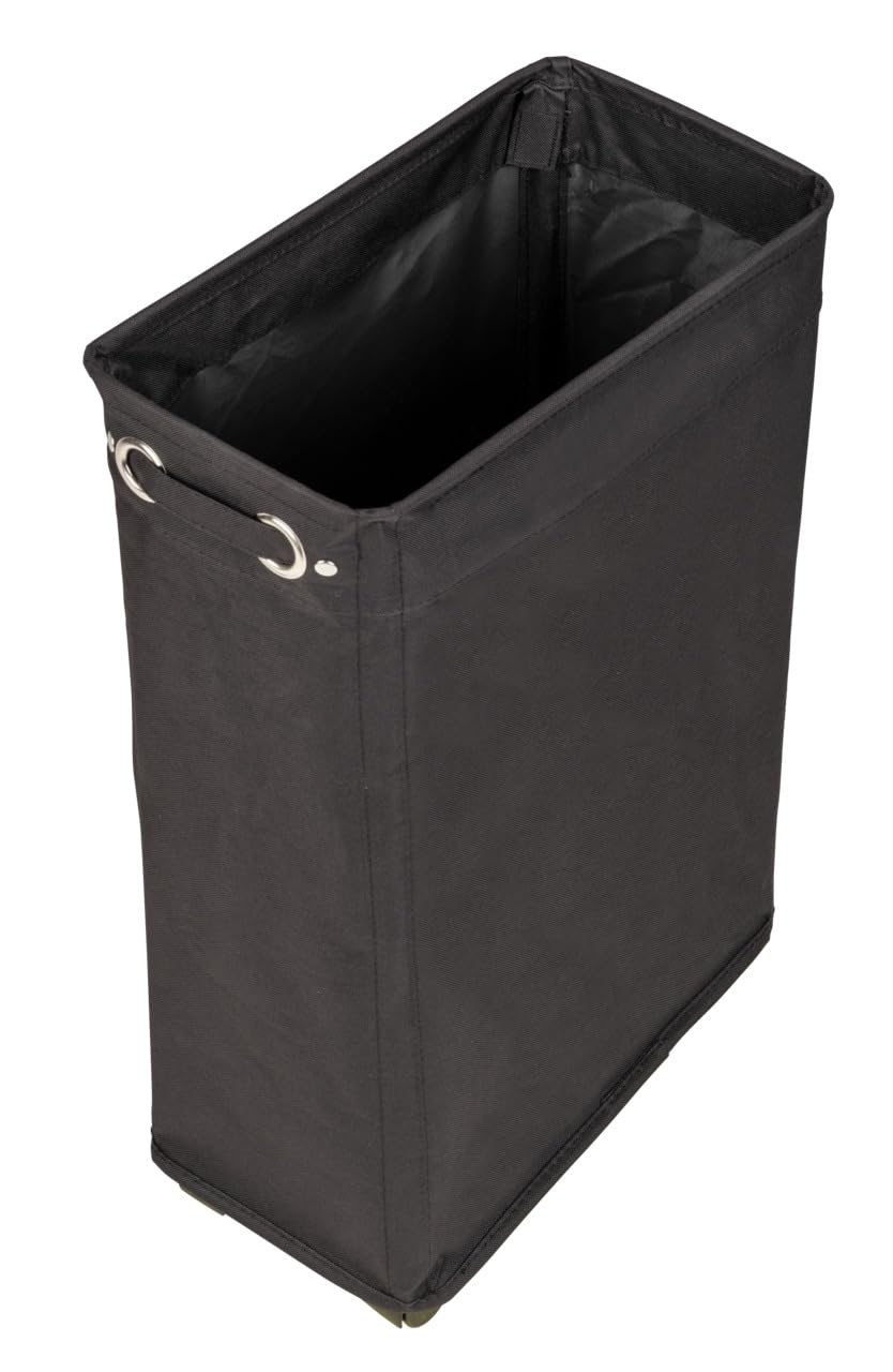 WENKO Cesto para la ropa sucia estrecho Corno negro WENKO, robusto cubo para la colada con cuatro ruedas y tapa, poliéster 100 %, capacidad 43 L, (anchura x altura x profundidad): 18,5 x 60 x 40 cm
