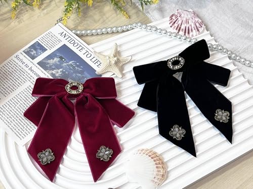 Image of Women's Velvet Alloy Rhinestone Bow Tie, Pre-Tied Bowties for Woman 1 Pcs