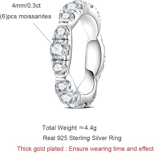 Miniatura 9 de Anillo de boda de eternidad de moissanita para mujer, chapado en oro blanco de 18 quilates, anillo de diamantes de laboratorio 925, regalo para