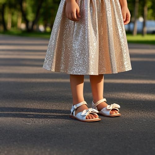 Image of THEE BRON Toddler Girls Sandals Wedding Flower Girl Dress Shoes Open Toe Flats