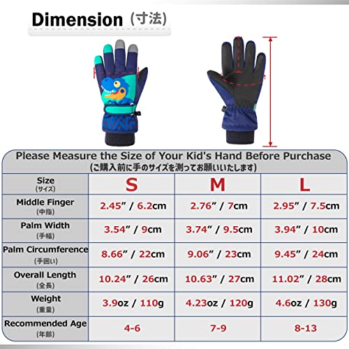 Azarxis Kids Ski Gloves, Winter Cold Weather Warm Snow Gloves For Boys & Girls (Navy Blue, 4-6 Years Old,Small) #TOP1