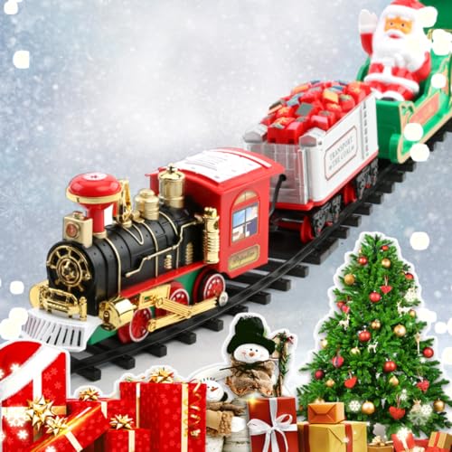 Breaklockクリスマススチームトレインセット(音・ライト付き)|クリスマス電車・レールセット・電車車両・クリスマスツリー・トレイントラックおもちゃ・室内遊び場・電動機関車・フィギュアおもちゃ・組み立て式・列車・車両・電鉄・電車レール・鉄道玩具・知育玩
