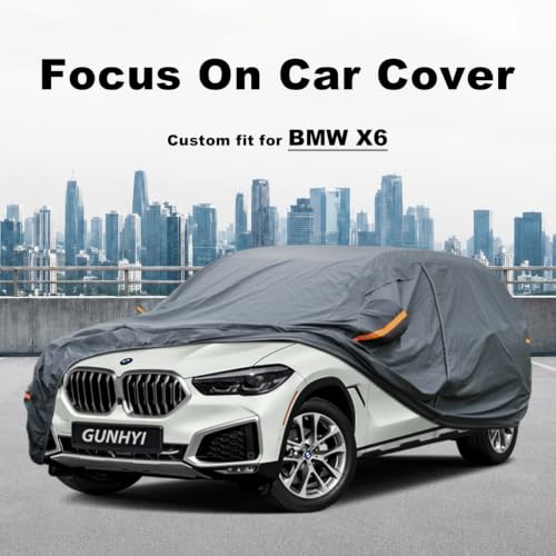 Image of GUNHYI Premium Car Cover Custom Fit BMW X6, 16 Layers Heavy Duty Car Cover Waterproof All Weather with Zipper Door for Sun Rain Snow Dust Uv Protection