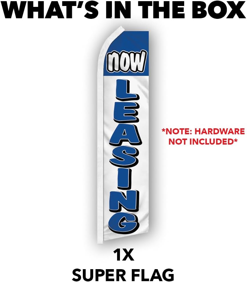 Now Leasing Blue and White Swooper Feather Flag - Great for Property Management and Car Dealerships