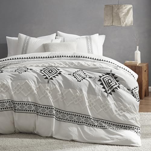 Image of Oli Anderson Boho Duvet Cover Set King Size, Black and White Color Clash 3 PCS Microfiber Bedding Set, Durable and Super Soft Duvet Covers with Zipper and Ties, 104 inch*90 inch