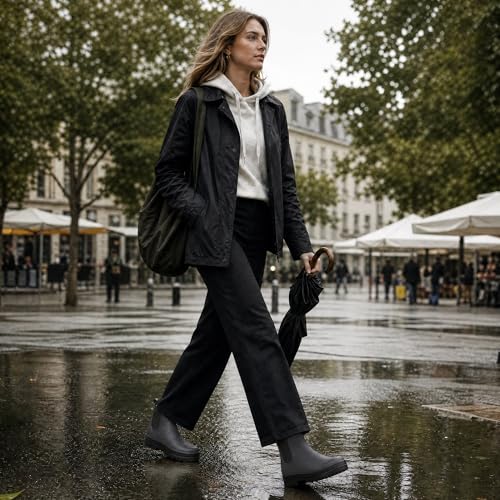 Image of planone Women's Fashion Waterproof Short Chelsea Rain Boots Durable Non Slip Ankle Rubber Boots Work Booties Lightweight Outdoor Garden Shoes with Removable Insole