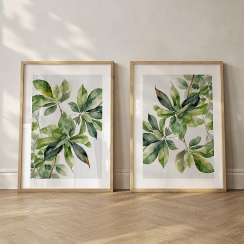 Image of COLOSSAL ART HOUSE Set of 2 botanical wall art paintings for living room & wall painting for bedroom wall decor - (10x13 Inch framed poster, Paintings for home decor)