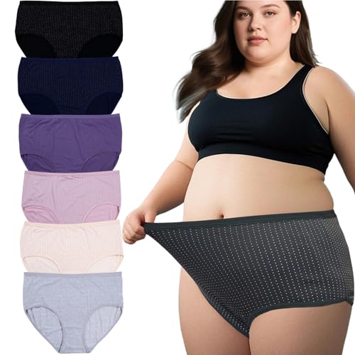 Women's Plus Size XL-6XL Underwear High Waisted Plus Size Panties Briefs for Women 6-Pack