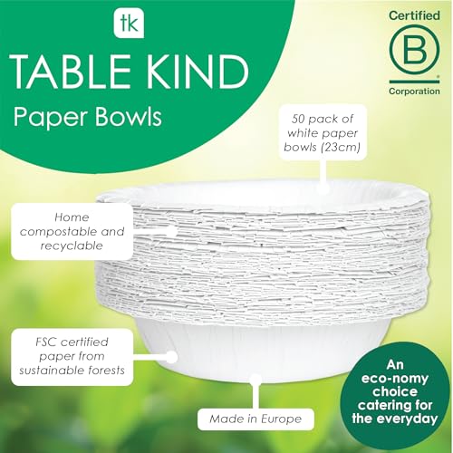 Table Kind 50 X Papierschalen Großpackung Umweltfreundliches Einweggeschirr Für Camping Catering Salat Dessert Müsli Recycelbar Geburtstagsparty-Zubehör Heimkompostierbar Hergestellt In Der EU 23 Cm