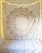 Produktbild Indisch Psychedelic Wandteppich Mandala Metallic Gold weiß,Elefant Boho Wandtuch Hippie,Golden Boho Indischer weiss Wandbehang Tuch,Groß indien baumwolle Wand tucher (Gold Passion, 140 x 210 cm Twin)