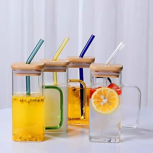 Kitchen Glasses With Color Handles Lids Straws Set Of 4 Drinking Glasses #TOP30