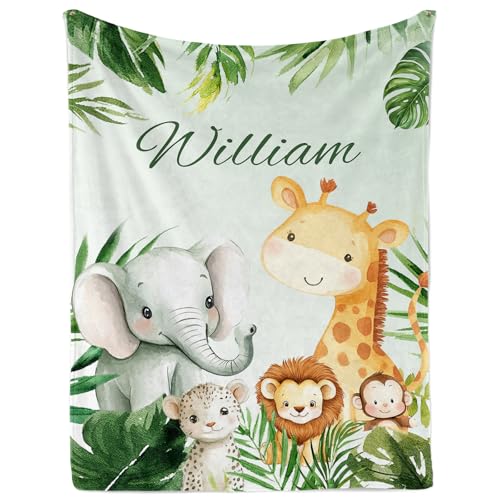 Image of Personalized Baby Blanket with Name, Custom Name Blanket for Kids Soft Flanne Blankets in Easter Personalized Baby Gifts for Infant Newborn Shower (Green)