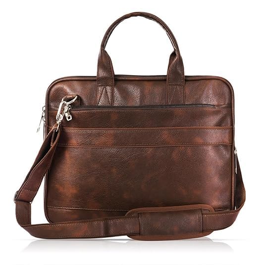 Image of Premium Leather Business Laptop Bag, Brown Messenger Briefcase with Shoulder Strap, Professional Office Work Bag