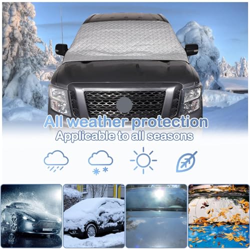 Image of CHEAYAR Automotive Windshield Snow Cover Compatible with Nissan Titan 2016-2023, Silver, Waterproof, Aluminum Foil, Spunlaced Cotton, Warp Weft White Lining, 183 cm x 124 cm